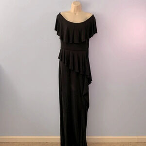 Rickie freeman for Teri Jon size 10 black formal maxi gown dress size ruffle